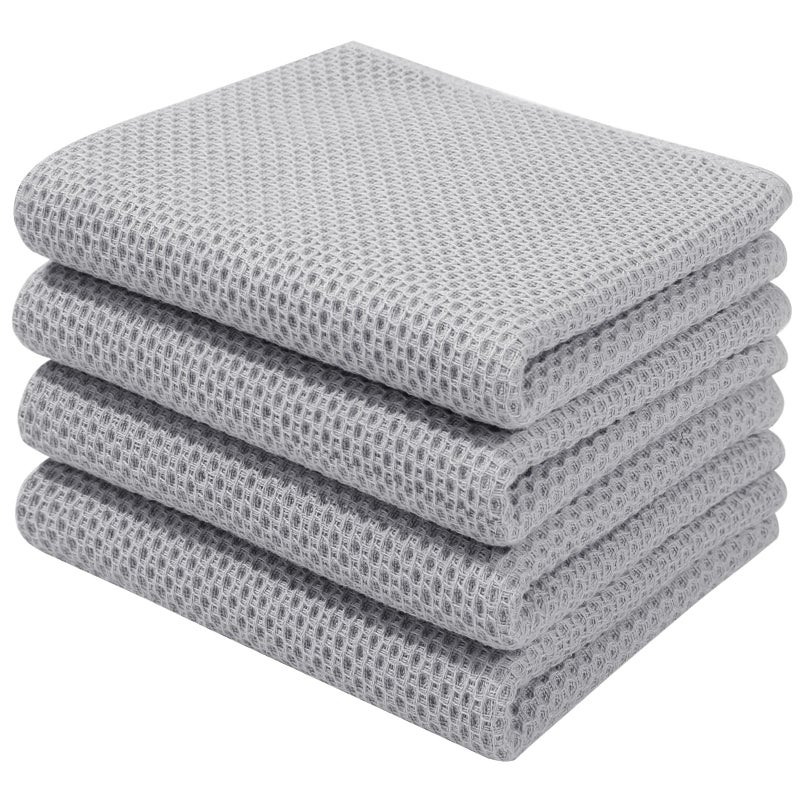 Homaxy 100% Cotton Waffle Weave Kitchen Dish Towels, Ultra Soft Absorbent Quick Drying Cleaning Towel, 13 x 28 Inches, 4-Pack, Light Gray - Image 1